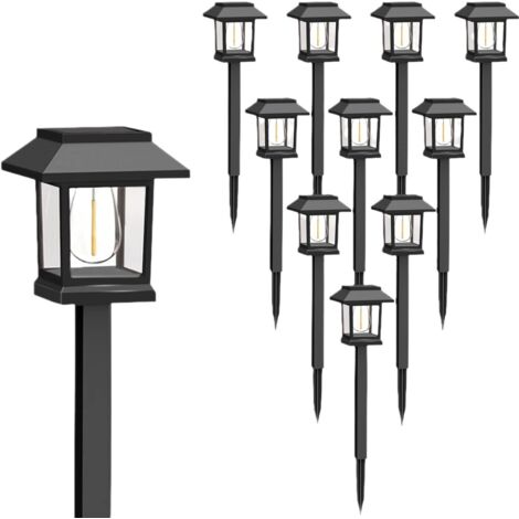 Nouvelle Lampe Solaire Extérieure Jardin Chemin, Style Maison Vintage, LED Chaude, Lot de 4, Lampe à Piquer Pelouse Étanche