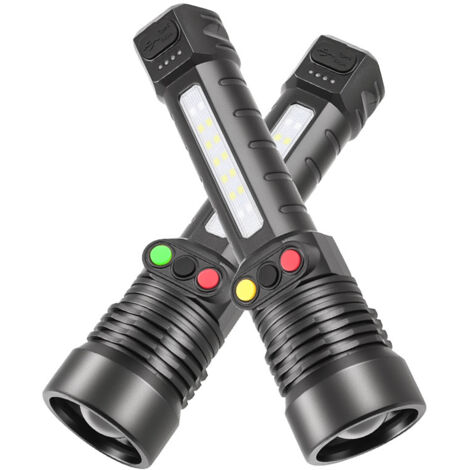 Nouvelle lampe torche multifonction laser blanc + LED, zoom tricolore, éclairage latéral, signal de charge USB-C