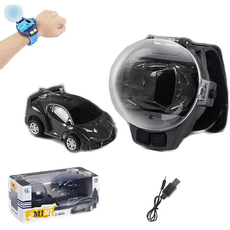 Nouvelle mini montre de voiture télécommandée - 2,4 GHz - Montre de voiture de course mignonne au poignet - Charge USB - Petite voiture RC de dessin animé - Jouets de jeu interactifs - Cadeau pour garçons et filles - Anniversaire (gris)