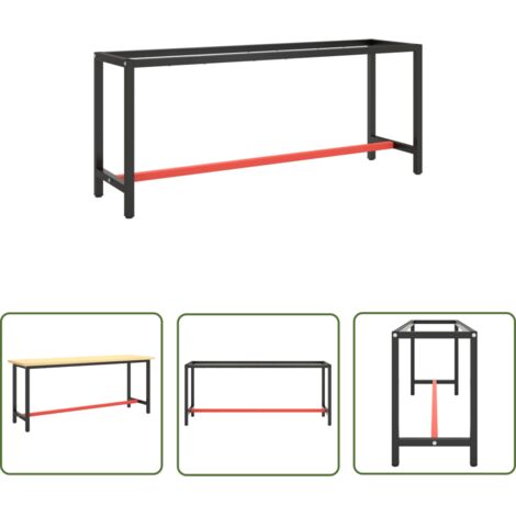 Nova – Cadre de banc de travail en métal noir et rouge mat 190x50x79 cm – Structure robuste avec barres renforcées – Trous pré-percés pour assemblage facile