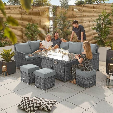 Nova Cambridge Outdoor Rattan Corner Dining Set Fire Pit