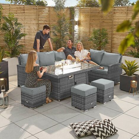 Nova Cambridge Outdoor Rattan Corner Dining Set Fire Pit