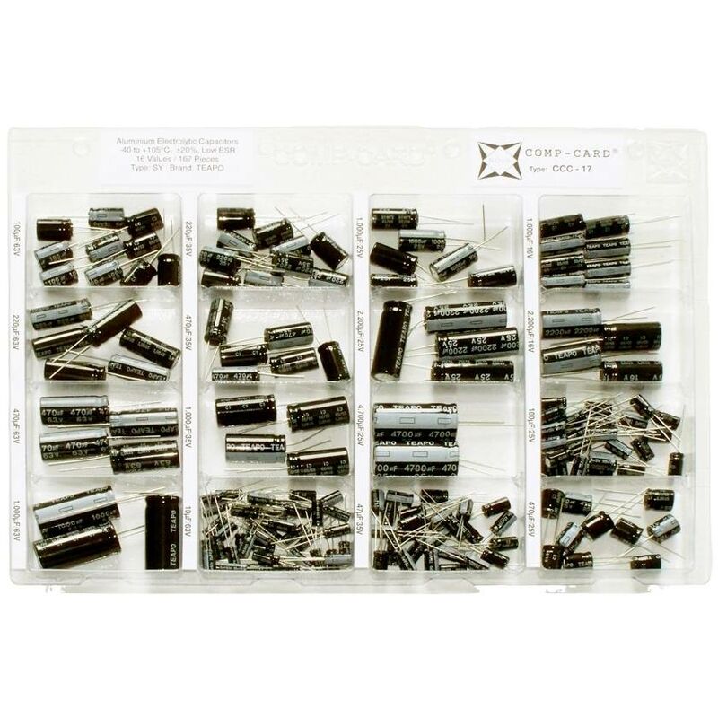 CCC-17 Assortiment de condensateurs électrolytiques sortie radiale 16 v, 25 v, 35 v, 63 v 20 % 167 parties R722082 - Nova