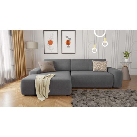 Nova - Ecksofa mit Schlaffunktion und Bettkasten aus Grau Samt-Stoff schöner Sitzkomfort