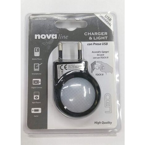 Nova Line NCR220 Punto Luce Notturno a LED con Presa USB E14, 6 W, Multicolore