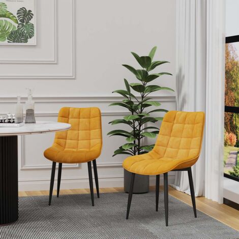 NOVA MODERN VELVET DINING CHAIR PADDED SEAT METAL LEG KITCHEN 2 PCS (Mustard)