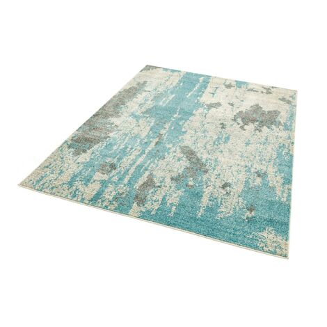 Nova NV15 Abstract Rug for Modern Living Room Bedroom Painterly Art Duck Egg Blue Grey Rug in X-Large 200x290 cm (6'7"x9'6")
