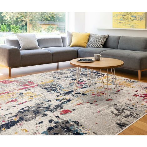 Nova Palette NV38 Abstract Rug for Modern Living Room, Bedroom, Luxury Lounge, Kitchen, Dining Room Pictorial Soft Multi Coloured Rug in X-Large 200x290 cm (6'7"x9'6")