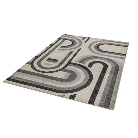 Nova Retro NV29 Rug Vintage Modern for Living Room Bedroom Dining Room Geometric Stripes Pattern Grey Rug in X-Large 200x290 cm (6'7"x9'6")