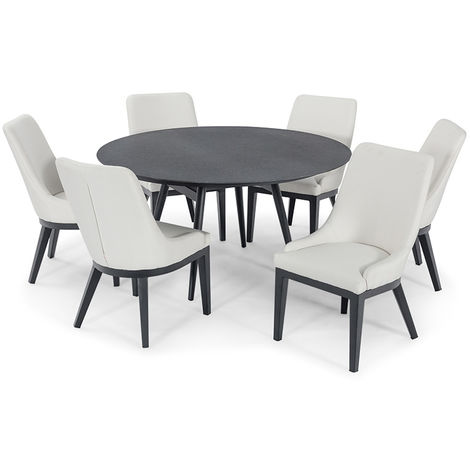 Nova - Seiyo 6 Seat Outdoor Fabric Dining Set - 1.45m Round Garden Table & Chairs - Cream