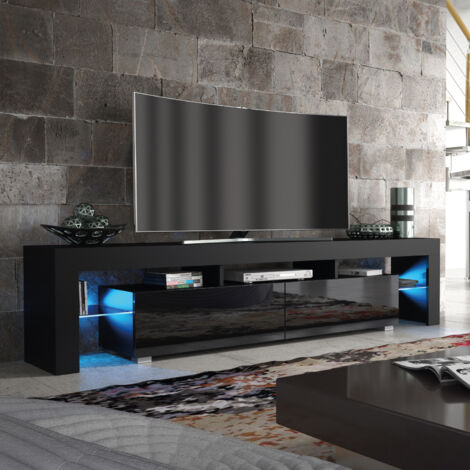 Nova TV Unit 200cm - Black with Gloss Doors & LED