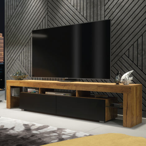 Nova TV Unit 200cm - Dark Oak with Black Matt Doors