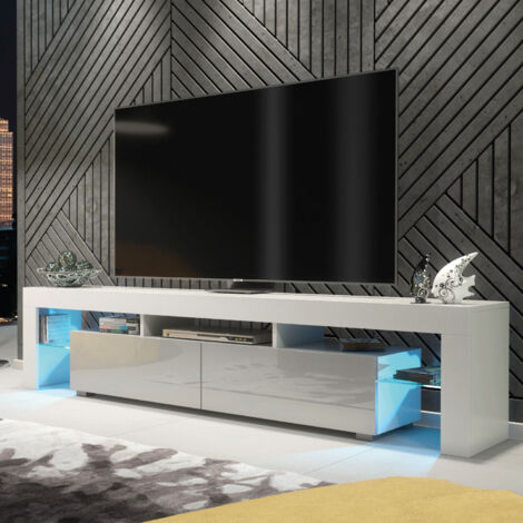 Nova TV Unit 200cm - White with Grey Gloss Doors & LED