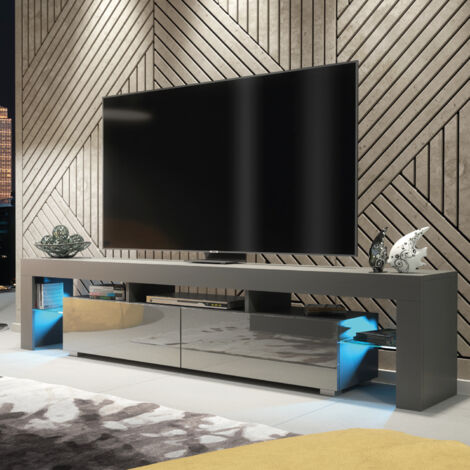 Nova TV Unit - Dark Grey with Gloss Doors & LED - 200cm