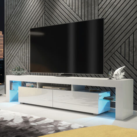 Nova TV Unit - White with Gloss Doors & LED - 200cm