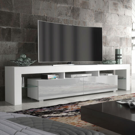 Nova TV Unit - White with Grey Gloss Doors - 200cm