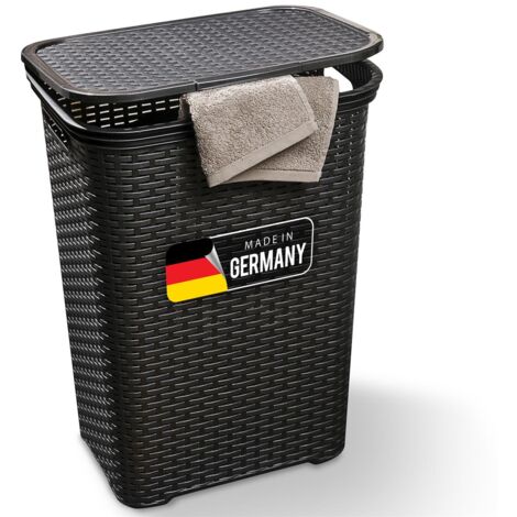 Novaliv Wäschekorb  1 Stück Rattan Wäschekorb mit Deckel 60L Schwarz