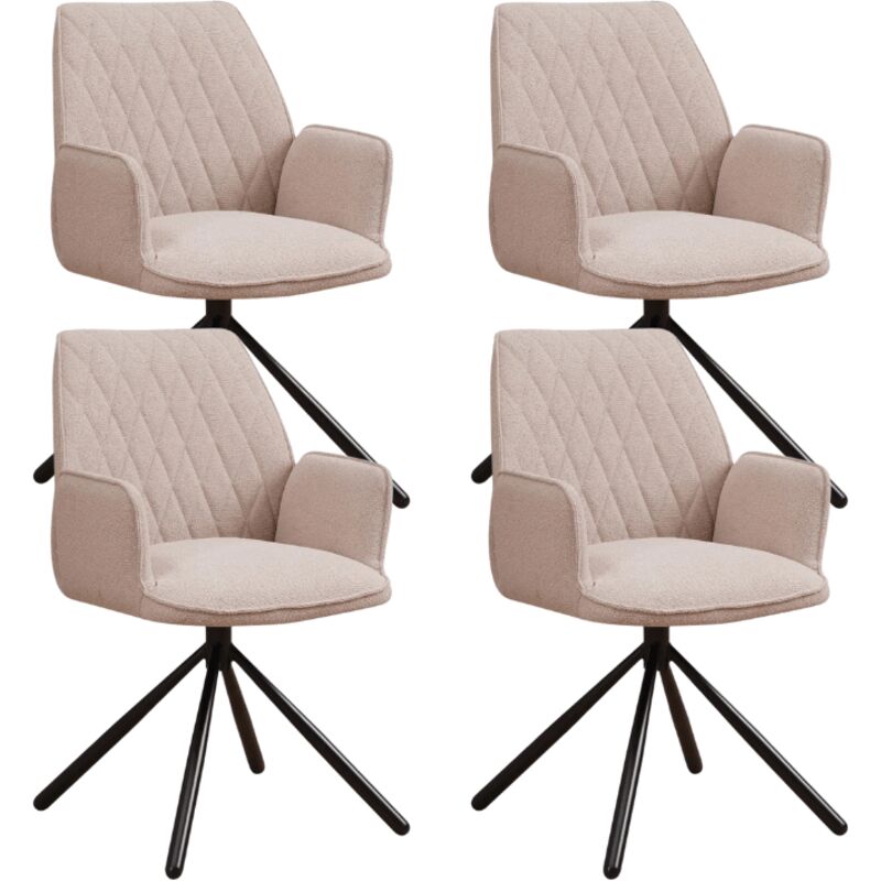 Dimehouse Novan Beige Bouclé-drehstuhl Für Esszimmer – 180° Drehbar