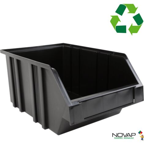 Novap – Bac de rangement 16L en polypropylène recyclé – Dimensions P380 x L250 x H180 mm – Résistance chimique et thermique – Coloris noir - BEC 16 L ECO
