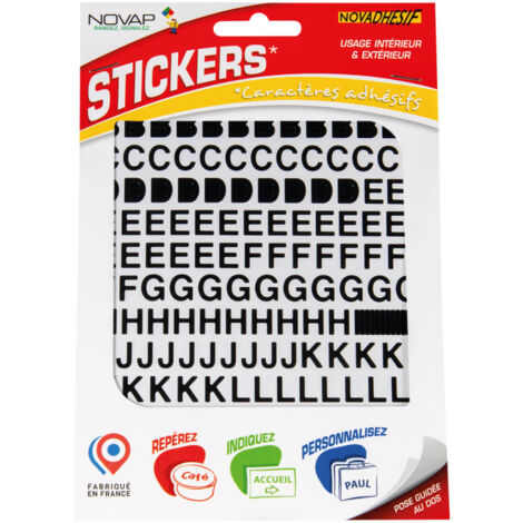 Novap – Lettres autocollantes vinyle noir 10mm – Masse adhésive acrylique pour surfaces lisses – 4370026