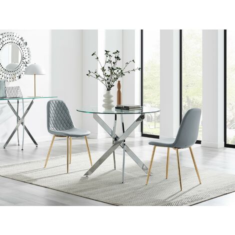 main image of "Novara 100cm Round Dining Table & 2 Corona Gold Chairs"
