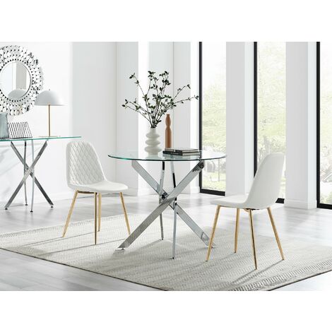 main image of "Novara 100cm Round Dining Table & 2 Corona Gold Chairs"
