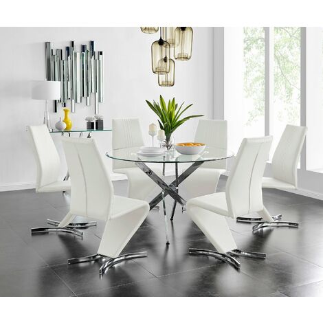 main image of "Novara Chrome Metal And Glass Large 120cm Round Dining Table And 4 or 6 Willow Chairs Set"