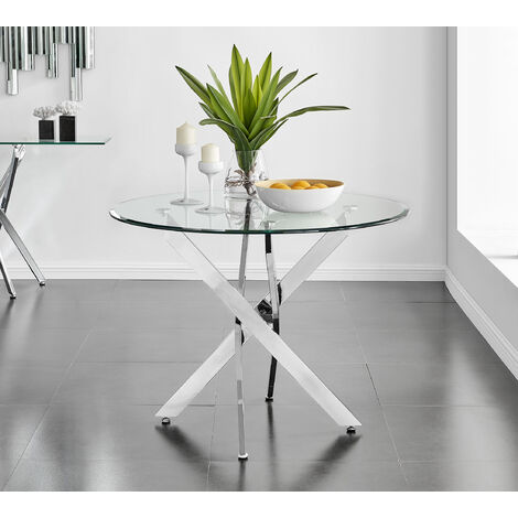 main image of "Novara Chrome Round Glass Dining Table"
