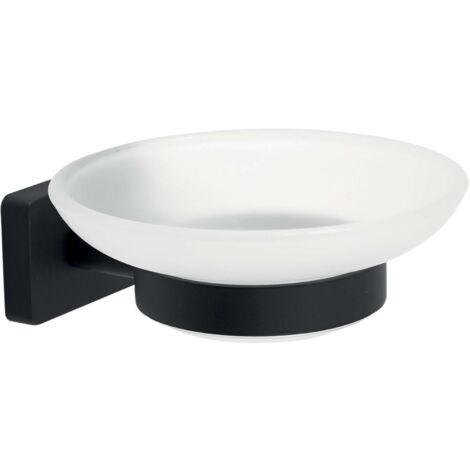 Novaservis Ferro Greta - Portasapone con supporto, vetro satinato/nero opaco AGR02BL