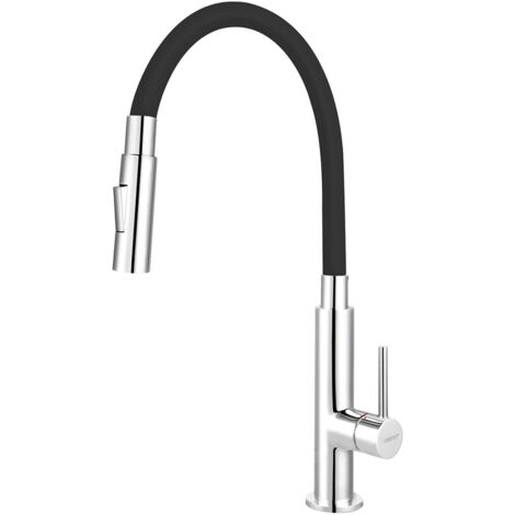 Novaservis Ferro - Grifo de fregadero con brazo flexible, 2 chorros, negro/cromo 70730,0C