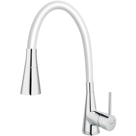 Novaservis Ferro - Grifo de fregadero con brazo flexible y ducha, blanco/cromo 70720,0B