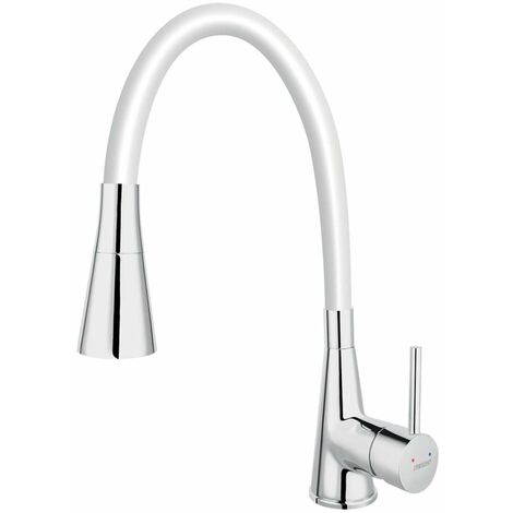 Novaservis Ferro - Miscelatore da lavello con braccio di erogazione flessibile e doccetta, bianco/cromo 70720,0B