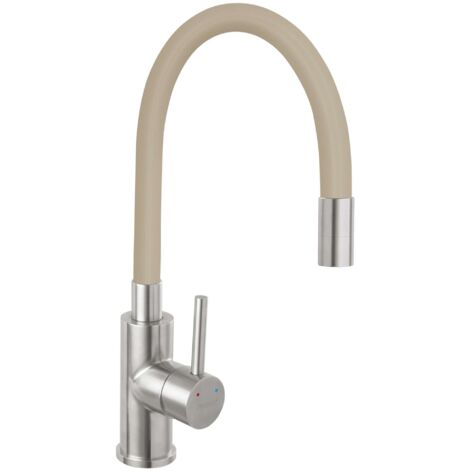 Novaservis Ferro - Miscelatore per lavello, con braccio di erogazione flessibile, beige/acciaio inox 70710,4BE