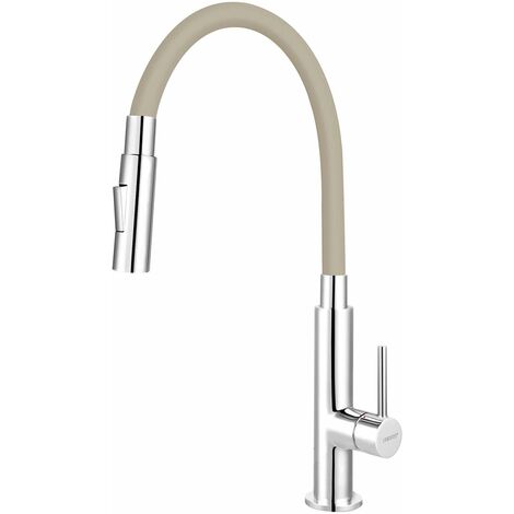 Novaservis Ferro - Mitigeur d'évier avec bras flexible, 2 jets, beige / chrome 70730,0BE