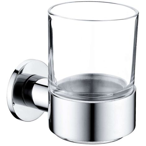 Novaservis Ferro Smile - Bote de cepillo de dientes y pasta dentífrica con soporte, cristal/acero inoxidable pulido ASM03