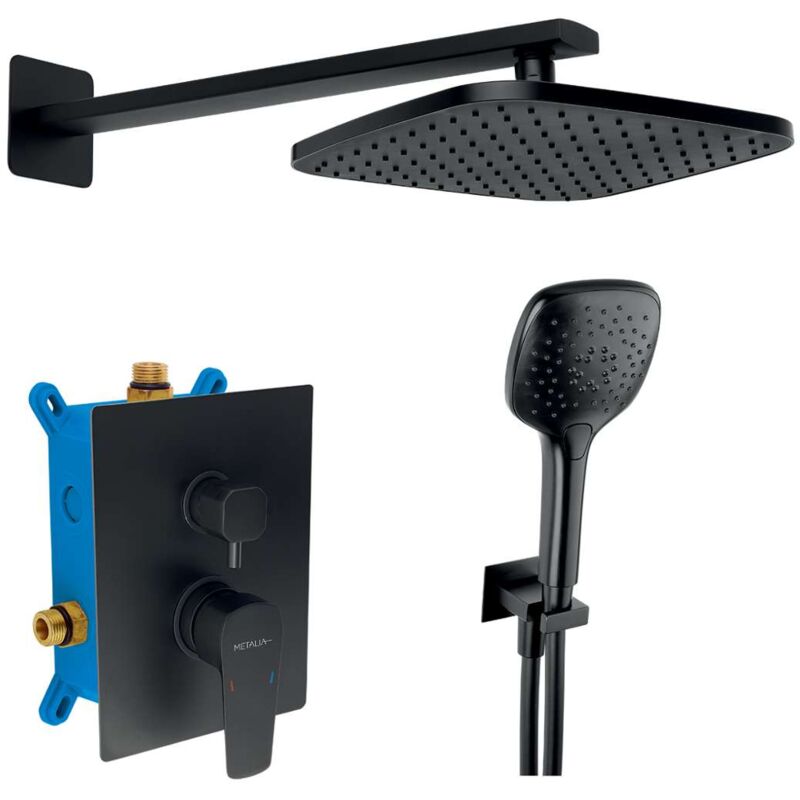 Metalia 58 - Ensemble de douche avec mitigeur encastré, 23x23 cm, 3 jets, noir mat SADA58051R,5 - Novaservis