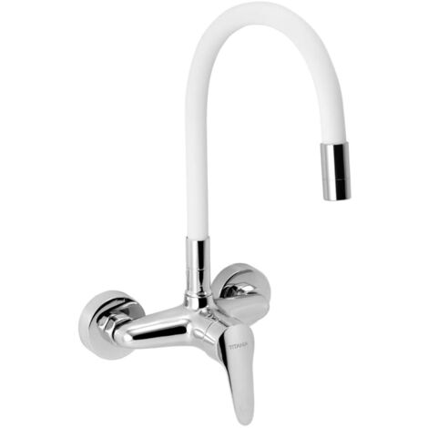 Novaservis Titania Iris New - Grifo de fregadero con brazo flexible, blanco/cromo 94480,0B