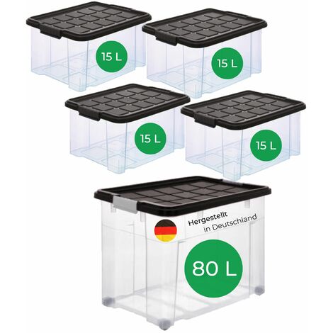 Novatool Aufbewahrungsbox Aufbewahrungsbox mit Deckel 1x80 L + 4x 15L