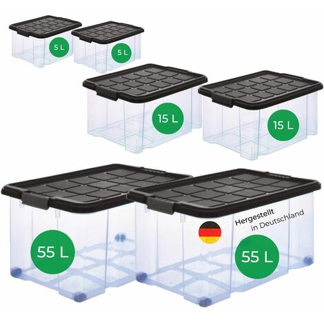Novatool Aufbewahrungsbox  Aufbewahrungsbox mit Deckel 2x 55 L + 2x 15 L + 2x 5 L
