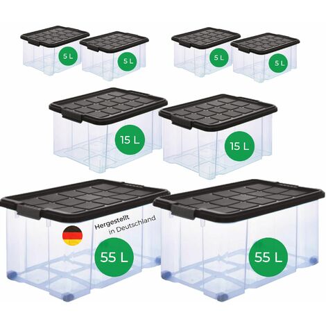 Novatool Aufbewahrungsbox Aufbewahrungsbox mit Deckel 2x55 L + 2x 15L + 4x 5L