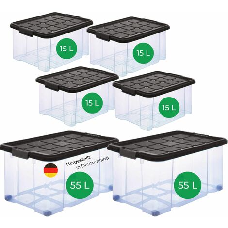 Novatool Aufbewahrungsbox  Aufbewahrungsbox mit Deckel 2x55 L + 4x 15L