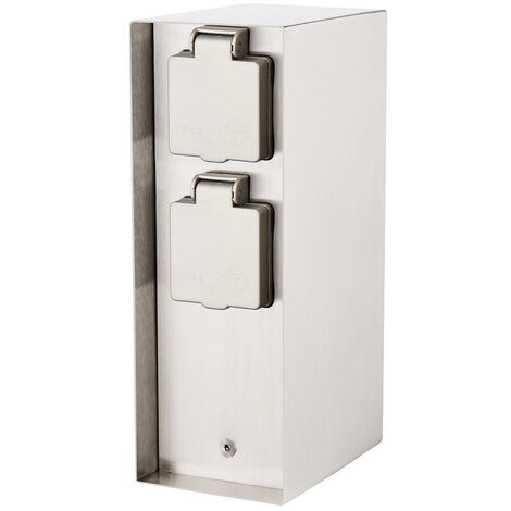 Novatool Gartensteckdose 1x Steckdosensäule 3-fach Silber Steckdosenleiste, Montageplatte, Dübel und Schrauben