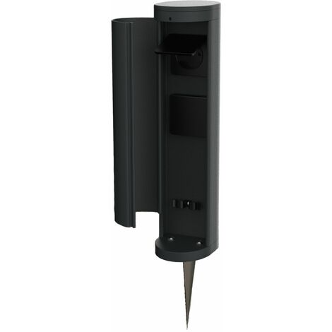 Novatool Gartensteckdose 1x Steckdosenturm 2-fach Anthrazit mit Blende mit Erdspieß Steckdosenleiste, Montageplatte, Dübel und Schrauben, Erdspieß