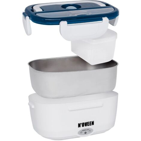 N'oveen Elektrische Lunchbox, 2-in-1-Heizung, Lebensmittelwärmer, INOX innen, 12 V/220–240 V, 1,1 l, Behälter abnehmbar dunkelblau