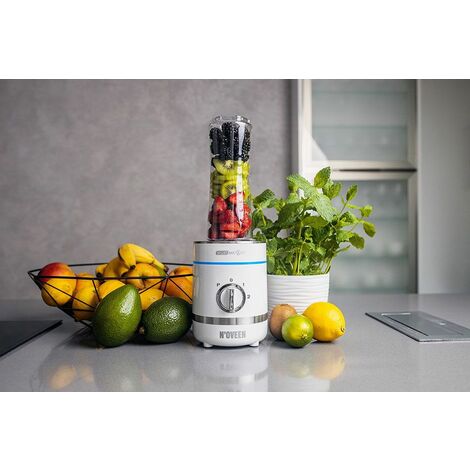N'OVEEN Mixer Smoothie Maker, Stand Blender High Performance Mixer 300 W & 2 x Smoothie Flaschen 0,6 L & Mühle zum Zerkleinern von Kaffee, Kräutern, Nüssen