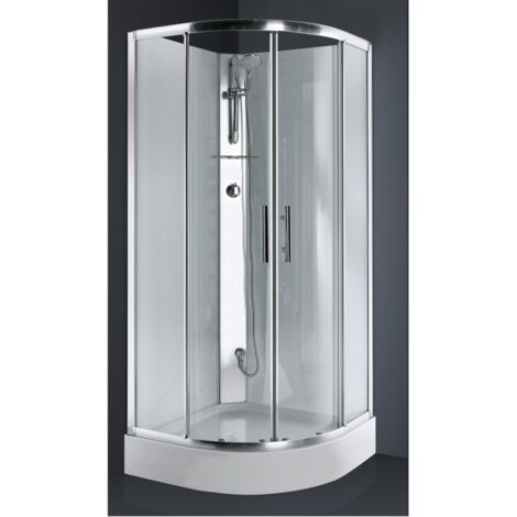 Novellini – Cabine de douche 1/4 de rond 90x90 cm – Verre Sécurit 6 mm – Traitement anticalcaire – Profilé silver antibactérien – Colonne avec mitigeur thermostatique