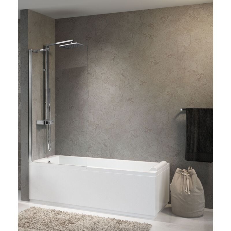 Novellini - Pare-baignoire 1 porte fixe avec barre de support murale Aurora 5 Silver - 85 x 150