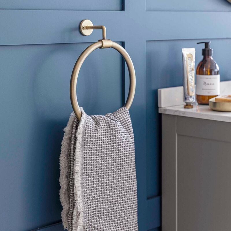 Novello Antique Brass Bathroom Towel Ring Holder Wall Mounted Metal Iron Gold