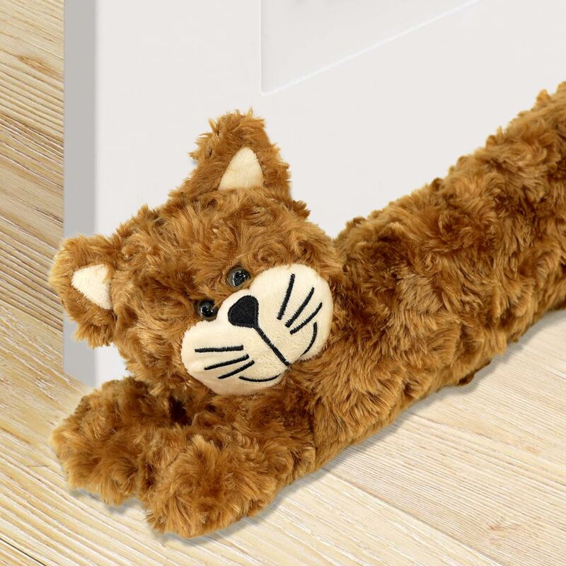 The Magic Toy Shop - Novelty Dog Cat Design Soft Micro Fleece Draught Draft Excluder Door Cushion (Brown Cat) - Brown