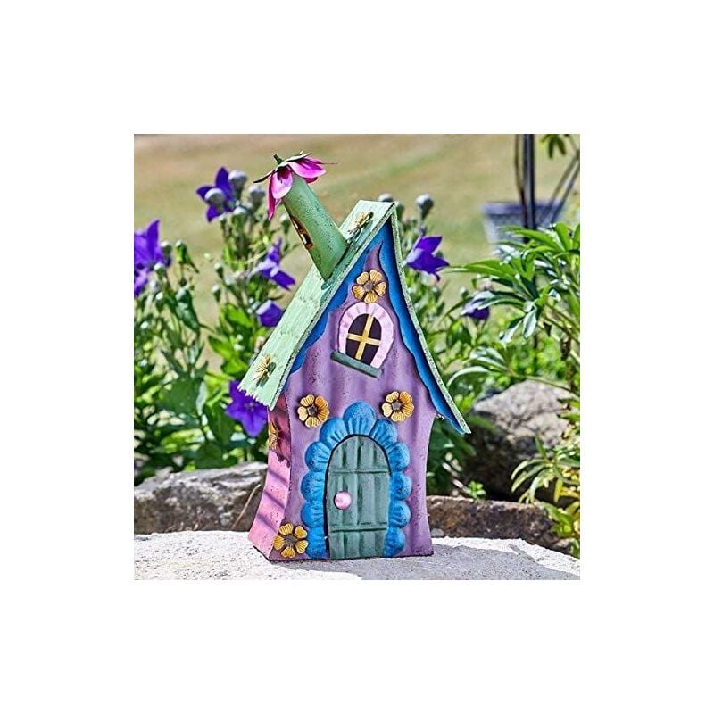 Novelty Garden Ornaments Waterproof Fairy House Outdoor Decoration Fun Metal Hand Painted Decor Weatherproof (Magic Masionette)